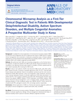 Chromosomal Microarray Analysis As a First-Tier Clinical Diagnostic Test