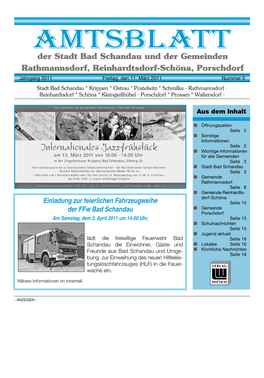 AMTSBLATT Der Stadt Bad Schandau Und Der Gemeinden Rathmannsdorf, Reinhardtsdorf-Schöna, Porschdorf Jahrgang 2011 Freitag, Den 11