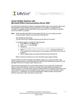 Using Lifesize Systems with Microsoft Office Communications Server 2007