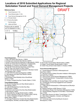 Locations of 2018 Submitted Applications for Regional Solicitation Transit and Travel Demand Management Projects