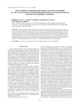 The Feasibility of Bomb Radiocarbon Analysis to Support an Age-At-Length Relationship for Red Abalone, Haliotis Rufescens Swainson in Northern California