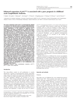 Enhanced Expression of P16ink4a Is Associated with a Poor Prognosis In