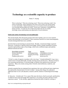 Technology As a Scientific Capacity to Produce