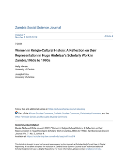 Women in Religio-Cultural History: a Reflection on Their Representation in Hugo Hinfelaar’S Scholarly Work in Zambia,1960S to 1990S
