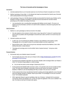 The Curse of Jeconiah and the Genealogies of Jesus Assumptions: 1