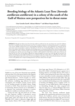 Breeding Biology of the Atlantic Least Tern (Sternula Antillarum Antillarum) in a Colony of the South of the Gulf of Mexico: New Perspectives for Its Threat Status