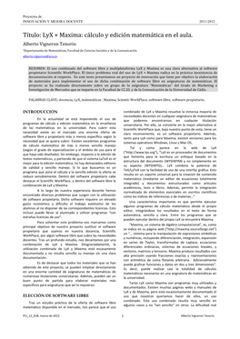 Lyx + Maxima: Cálculo Y Edición Matemática En El Aula