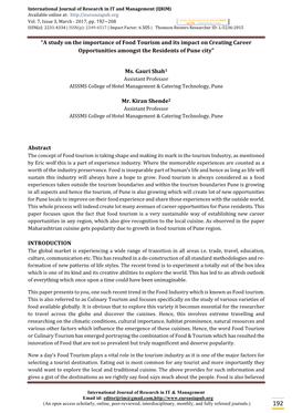 “A Study on the Importance of Food Tourism and Its Impact on Creating Career Opportunities Amongst the Residents of Pune City”