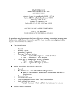 State of Hawaii Airports System Revenue Bonds (The Certificate), As Well As Pfcs and Cfcs That Can Only Be Used for Specific Projects