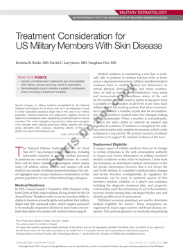 Treatment Consideration for US Military Members with Skin Disease