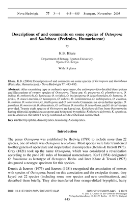 Descriptions of and Comments on Some Species of Octospora and Kotlabaea (Pezizales, Humariaceae)