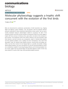 Molecular Phyloecology Suggests a Trophic Shift Concurrent with the Evolution of the First Birds