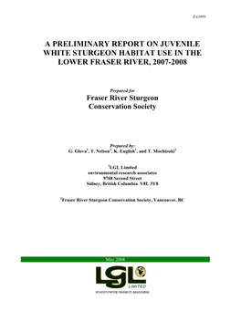 A Preliminary Report on Juvenile White Sturgeon Habitat Use in the Lower Fraser River, 2007-2008