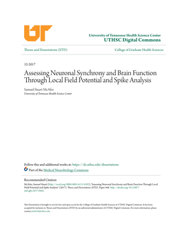 Assessing Neuronal Synchrony and Brain Function Through Local Field Potential and Spike Analysis Samuel Stuart Mcafee University of Tennessee Health Science Center
