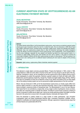 Current Adoption State of Cryptocurrencies As an Electronic Payment Method