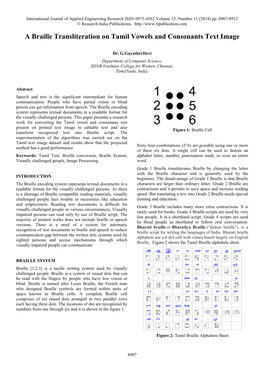 A Braille Transliteration on Tamil Vowels and Consonants Text Image