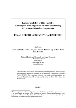 Labour Mobility Within the EU - the Impact of Enlargement and the Functioning of the Transitional Arrangements