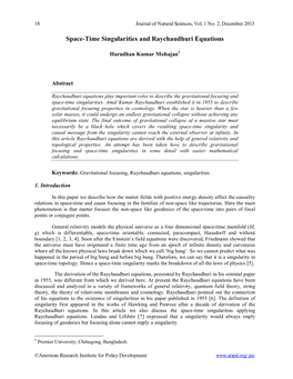 Space-Time Singularities and Raychaudhuri Equations