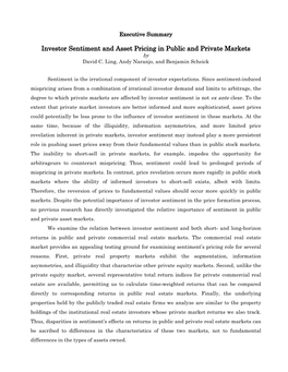 Investor Sentiment and Asset Pricing in Public and Private Markets by David C