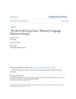 'We Don't Talk Gypsy Here': Minority Language Policies in Europe