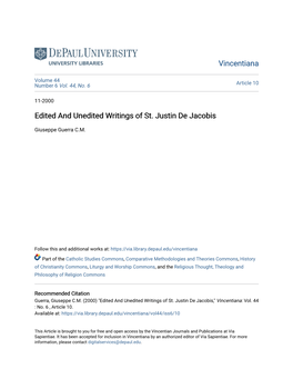 Edited and Unedited Writings of St. Justin De Jacobis