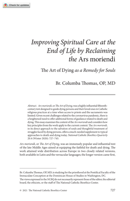 Improving Spiritual Care at the End of Life by Reclaiming the Ars Moriendi the Art of Dying As a Remedy for Souls