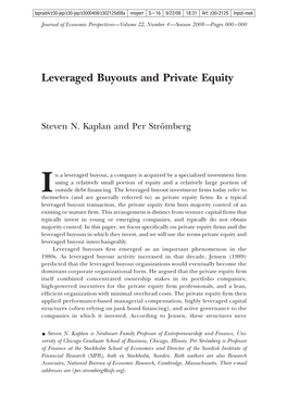 Leveraged Buyouts and Private Equity