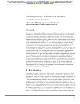 Parthenogenesis and the Evolution of Anisogamy