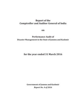 Performance Audit of Disaster Management in the State of Jammu and Kashmir