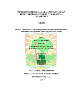 Implementasi Kerjasama Dalam Pengelolaan Tempat Pemrosesan Akhir (Tpa) Regional Payakumbuh