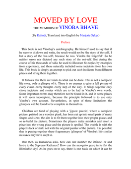 Moved by Love the Memoirs of Vinoba Bhave