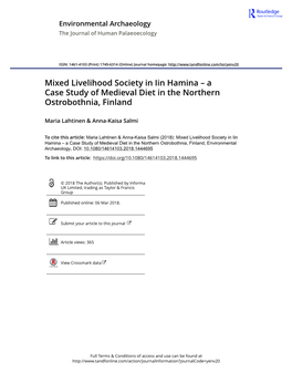 A Case Study of Medieval Diet in the Northern Ostrobothnia, Finland