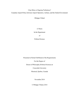 Clear Skies Or Ongoing Turbulence? Canadian Airport Policy Between Airport Operators, Airlines, and the Federal Government