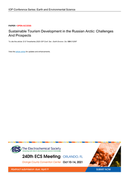 Sustainable Tourism Development in the Russian Arctic: Challenges and Prospects