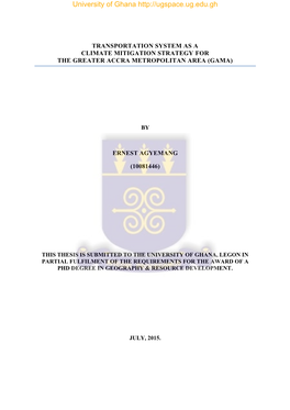 Transportation System As a Climate Mitigation Strategy for the Greater Accra Metropolitan Area (Gama)
