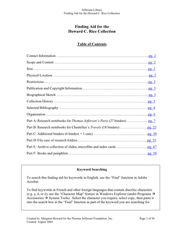 Howard C. Rice Collection Finding