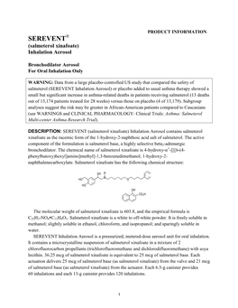 SEREVENT® (Salmeterol Xinafoate) Inhalation Aerosol