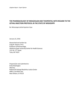 The Pharmacology of Midazolam and Thiopental with Regard to the Lethal Injection Protocol in the State of Mississippi