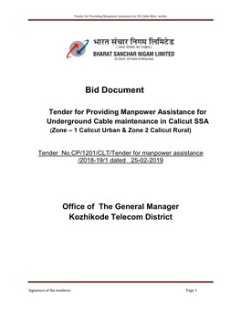 Tender for Providing Manpower Assistance for UG Cable Mtce Works