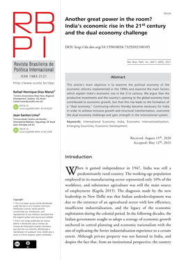 India's Economic Rise in the 21St Century and the Dual Economy