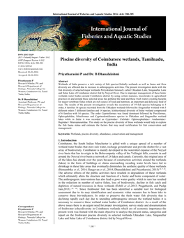 Piscine Diversity of Coimbatore Wetlands, Tamilnadu, India