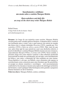 Inacabamento E Cotidiano: Um Ensaio Sobre O Contista Marques Rebelo