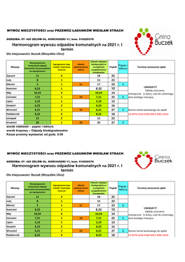 Harmonogram Gmina Buczek 2021 – 2 Termin