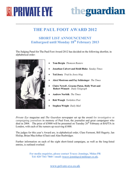 The Paul Foot Award 2012