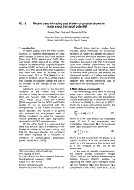 P2.18 Recent Trend of Hadley and Walker Circulation Shown in Water Vapor Transport Potential