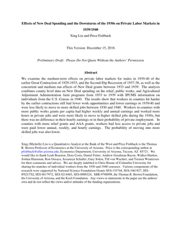 Effects of New Deal Spending and the Downturns of the 1930S on Private Labor Markets in 1939/1940 Xing Liu and Price Fishback