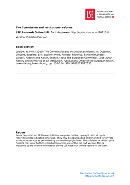 The Commission and Institutional Reforms LSE Research Online URL for This Paper: Version: Published Version