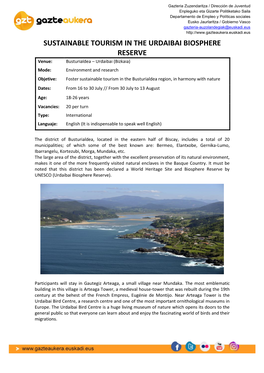 Sustainable Tourism in the Urdaibai Biosphere Reserve