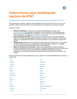 Instrucciones Para Desbloquear Equipos De AT&T