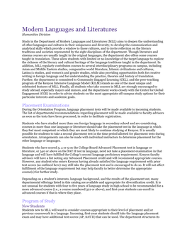 Modern Languages and Literatures Humanities Division
